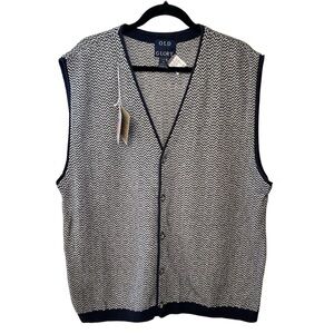 NWT VTG Old Glory Mens XL Blue Knit Sweater Vest Button Up Golf Preppy Nerd